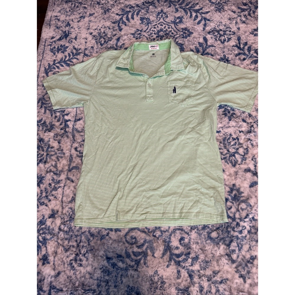 Johnnie-O Polo Shirt Mens Medium West Coast Prep Green Striped Short Sleeve